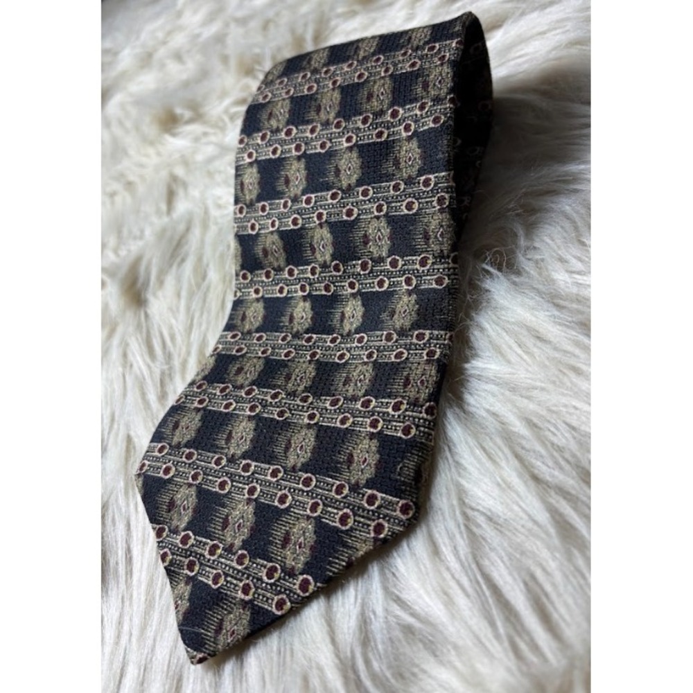 Stanley Blacker Silk‎ Tie Black Gold Red Geometric Classic Career Office Mens
